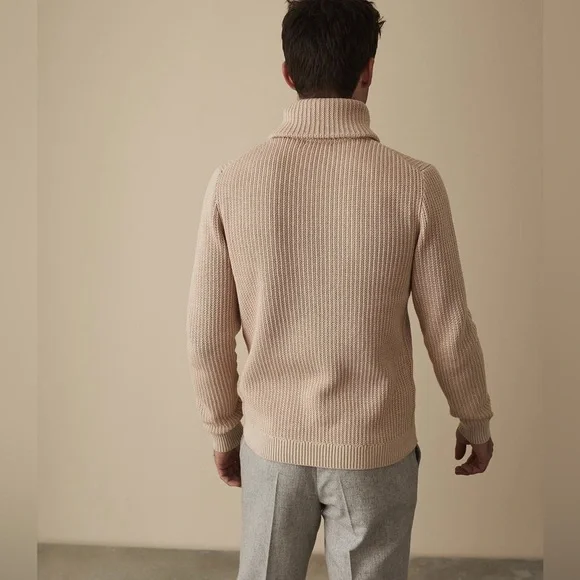 REISS NWT Fox Textured Funnel Neck Jumper Beige Half-Zip Sweater Quarter Zip - Picture 11 of 11
